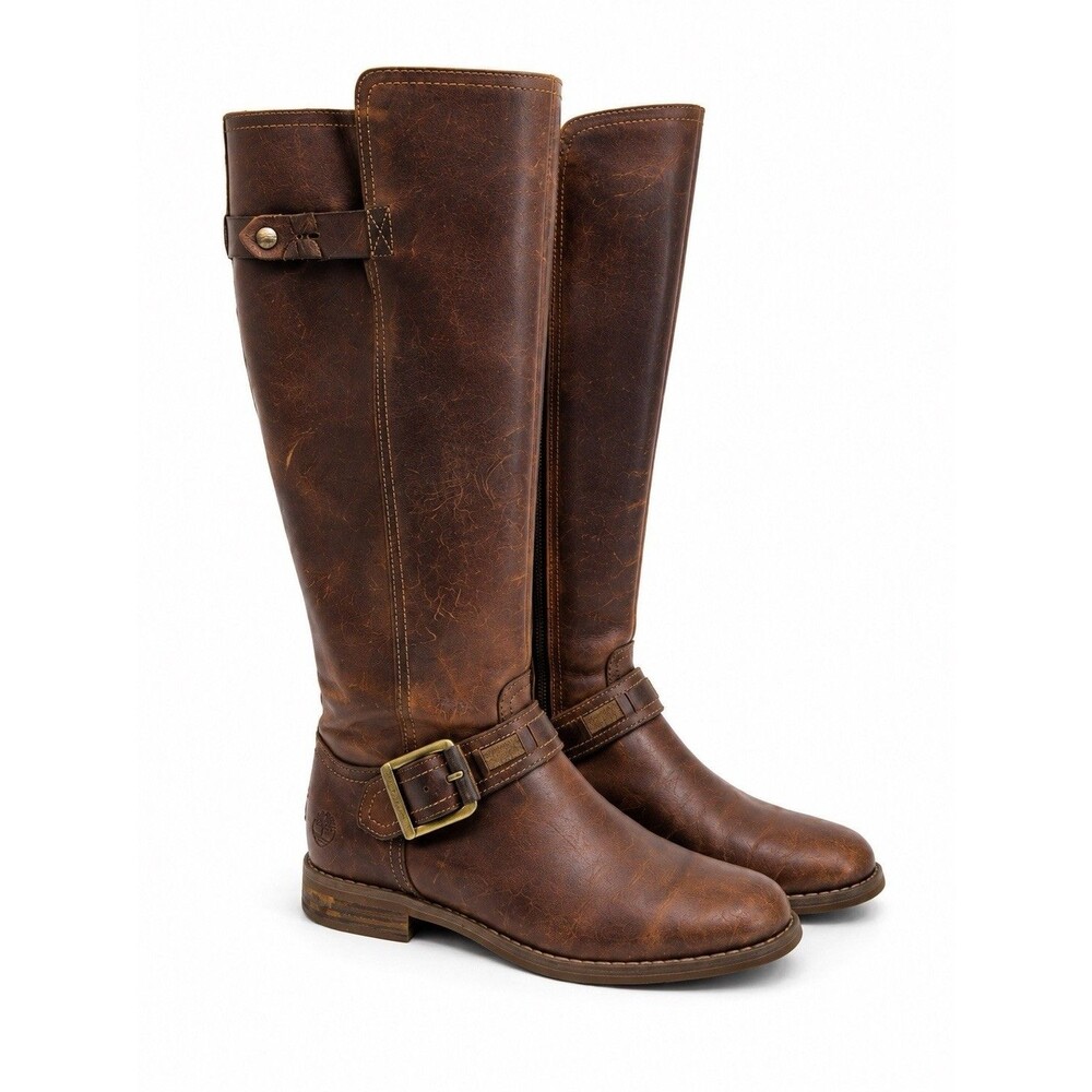Timberland Tall Brown Leather Riding Boots Buckle Distressed Women Size 7